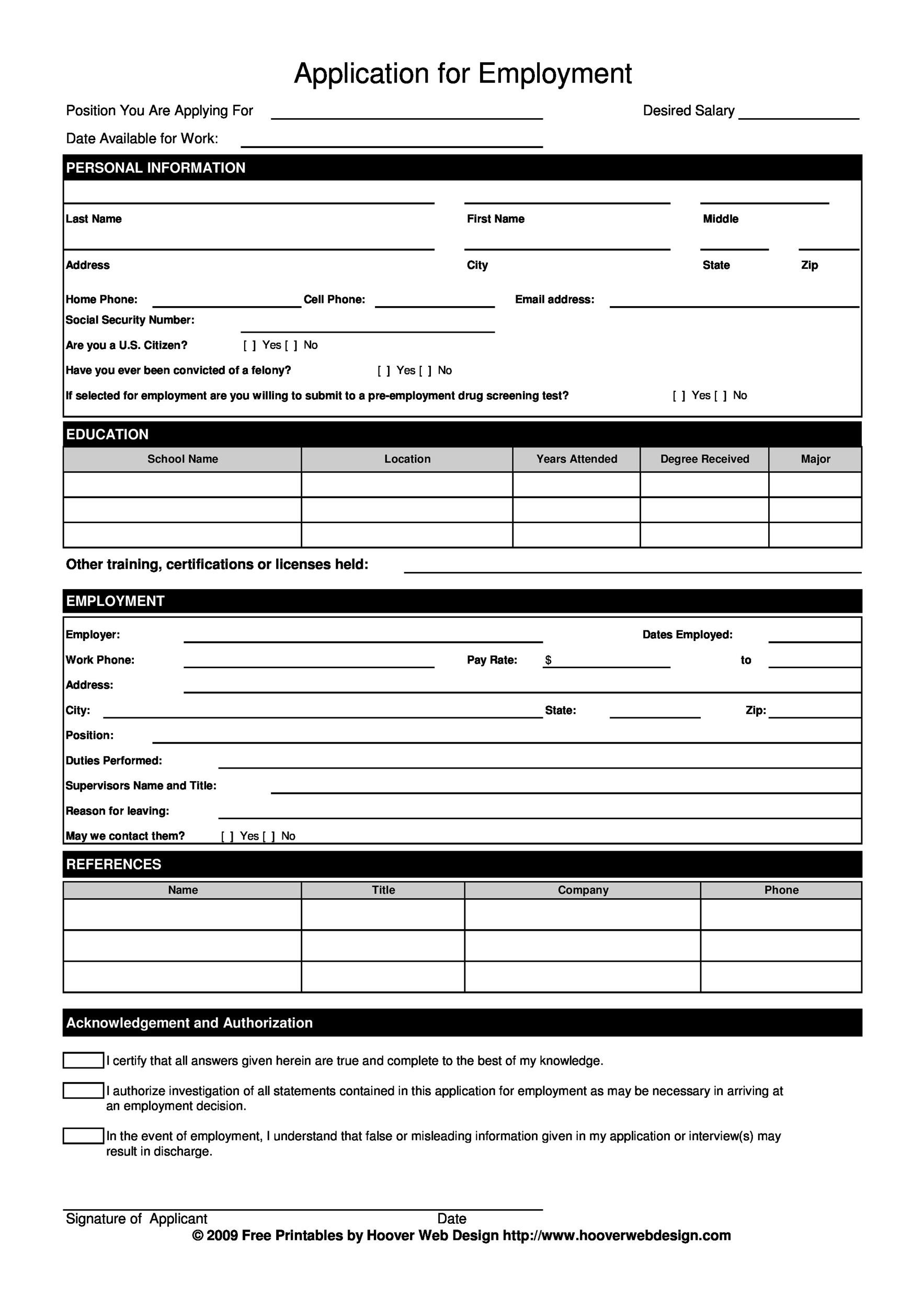 50 Free Employment Job Application Form Templates Printable Template Lab