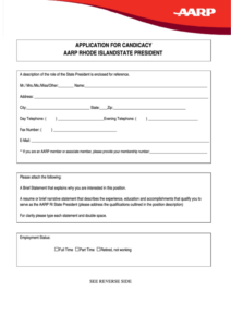 Aarp Rhode Island State President Application For Candicacy Printable Aarp Rhode Island State President Application For Candicacy Printable