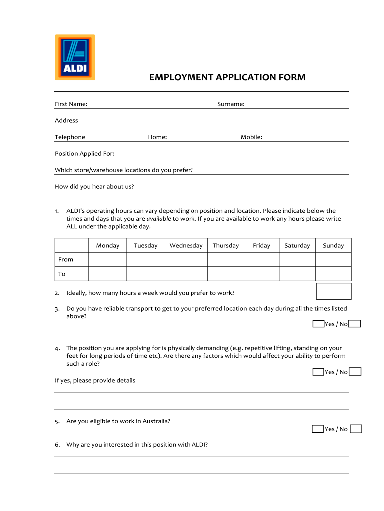 Application For Aldi Fill Online Printable Fillable Blank PdfFiller