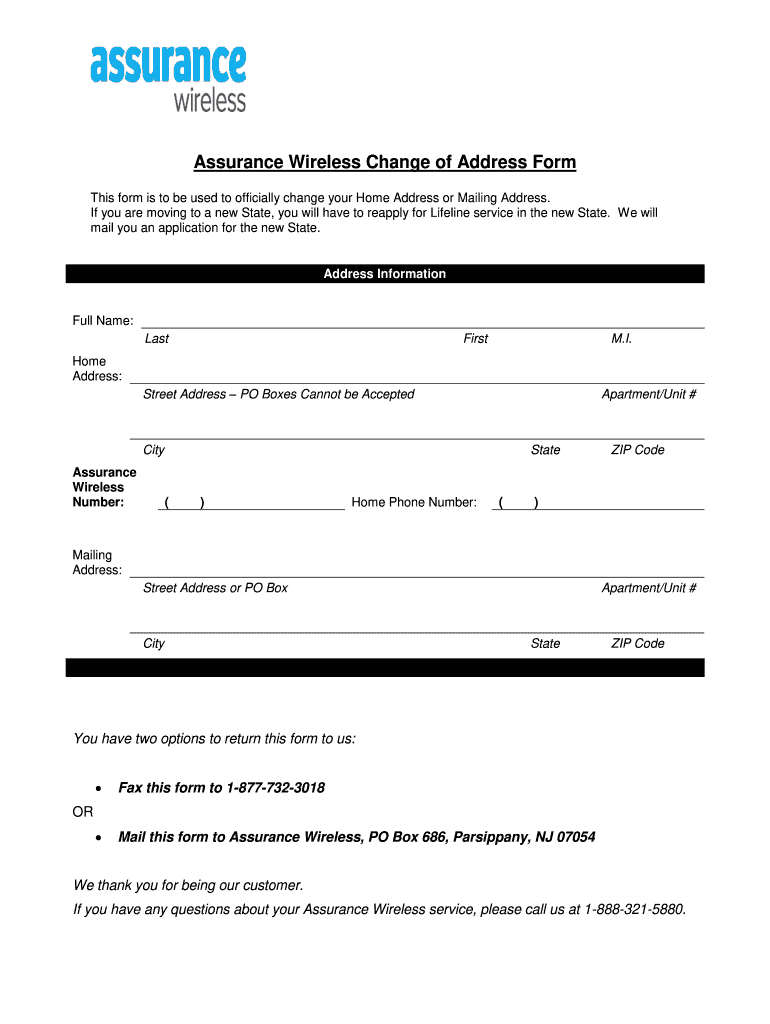 Assurance Wireless Change Of Address Form Fill And Sign Printable Assurance Wireless Change Of Address Form Fill And Sign Printable