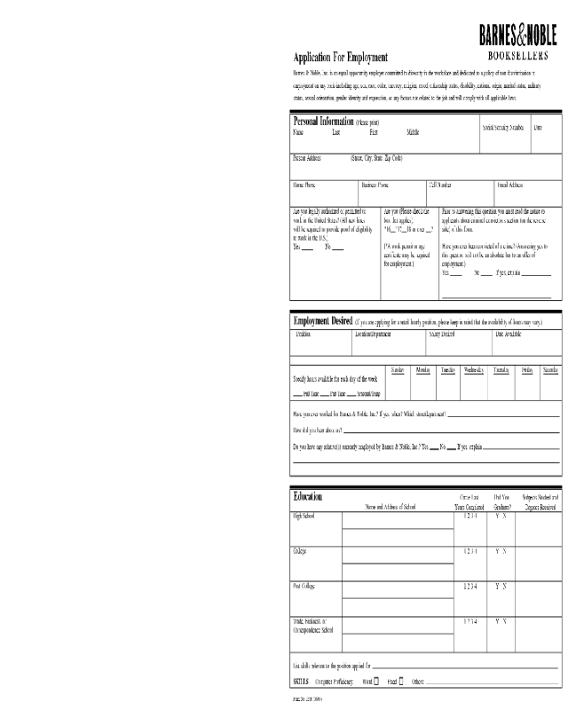 Barnes Noble Application Form Edit Fill Sign Online Handypdf