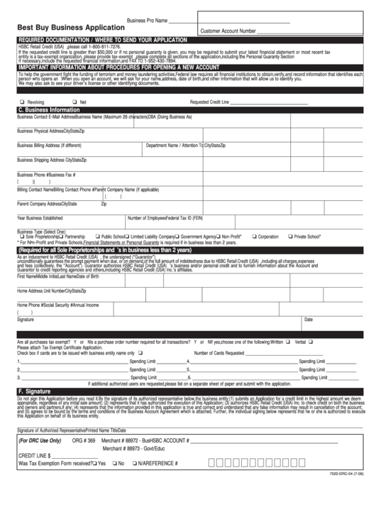 Best Buy Business Application Form Printable Pdf Download