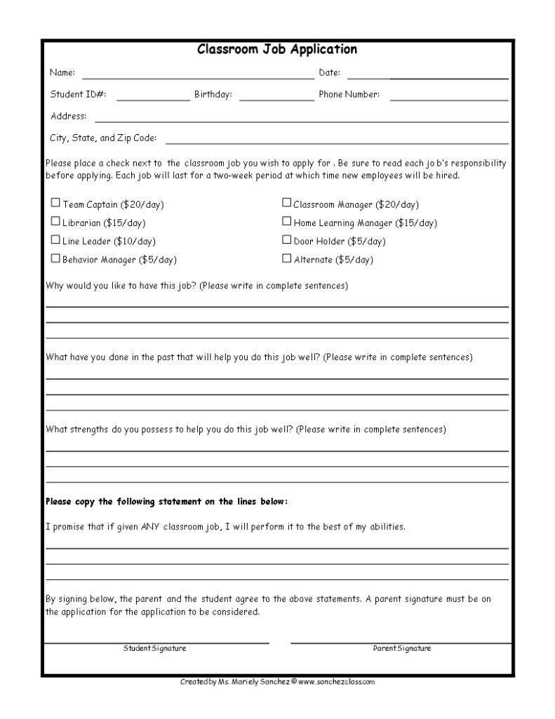 Blank Classroom Job Application Templates At Allbusinesstemplates