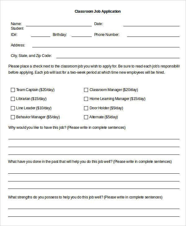 Free Printable Classroom Job Application Printable Application Free Printable Classroom Job Application Printable Application