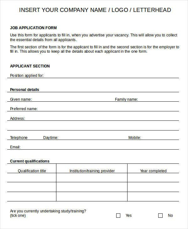 Blank Job Application 8 Free Word PDF Documents Download Free 