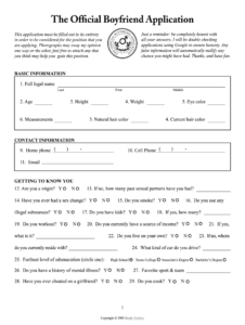 Printable Boyfriend Application Printable Application Printable Boyfriend Application Printable Application