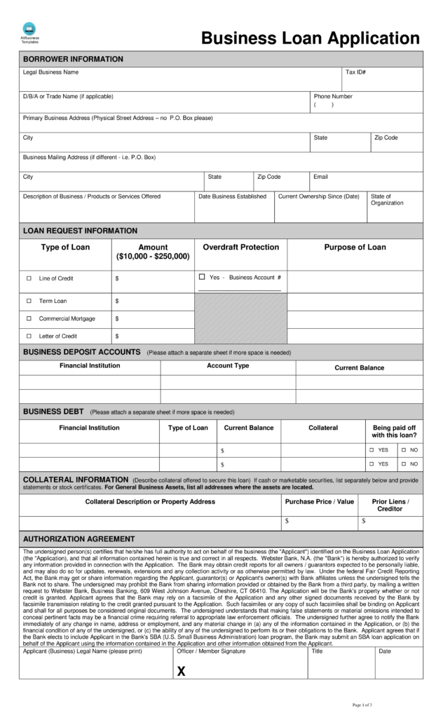 Business Loan Application Form Templates At Allbusinesstemplates