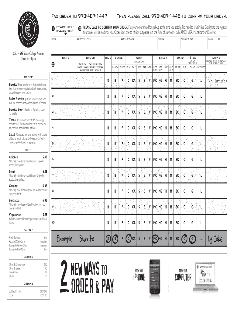 Chipotle Order Form 2022 Fill Online Printable Fillable Blank