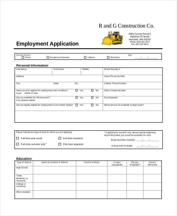 Construction Job Application Template Free PRINTABLE TEMPLATES Construction Job Application Template Free PRINTABLE TEMPLATES