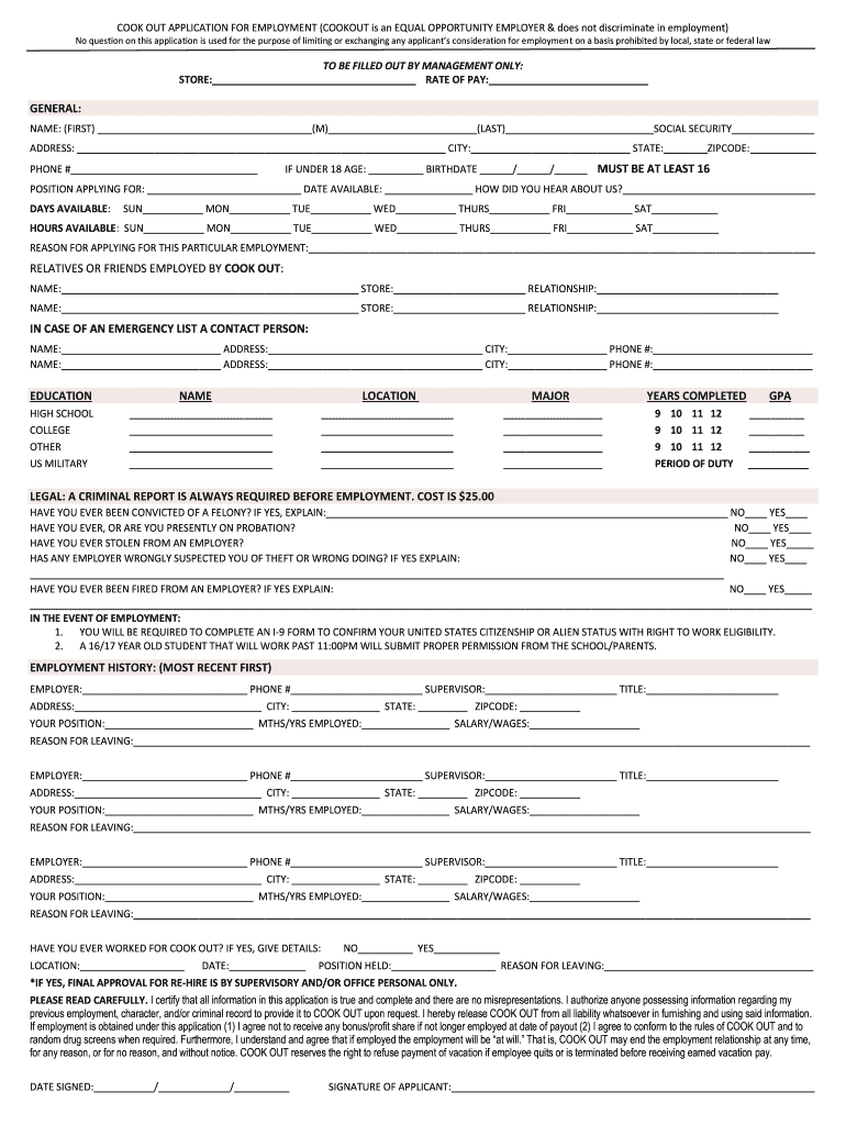 Cookout Application Form Fill Out And Sign Printable PDF Template