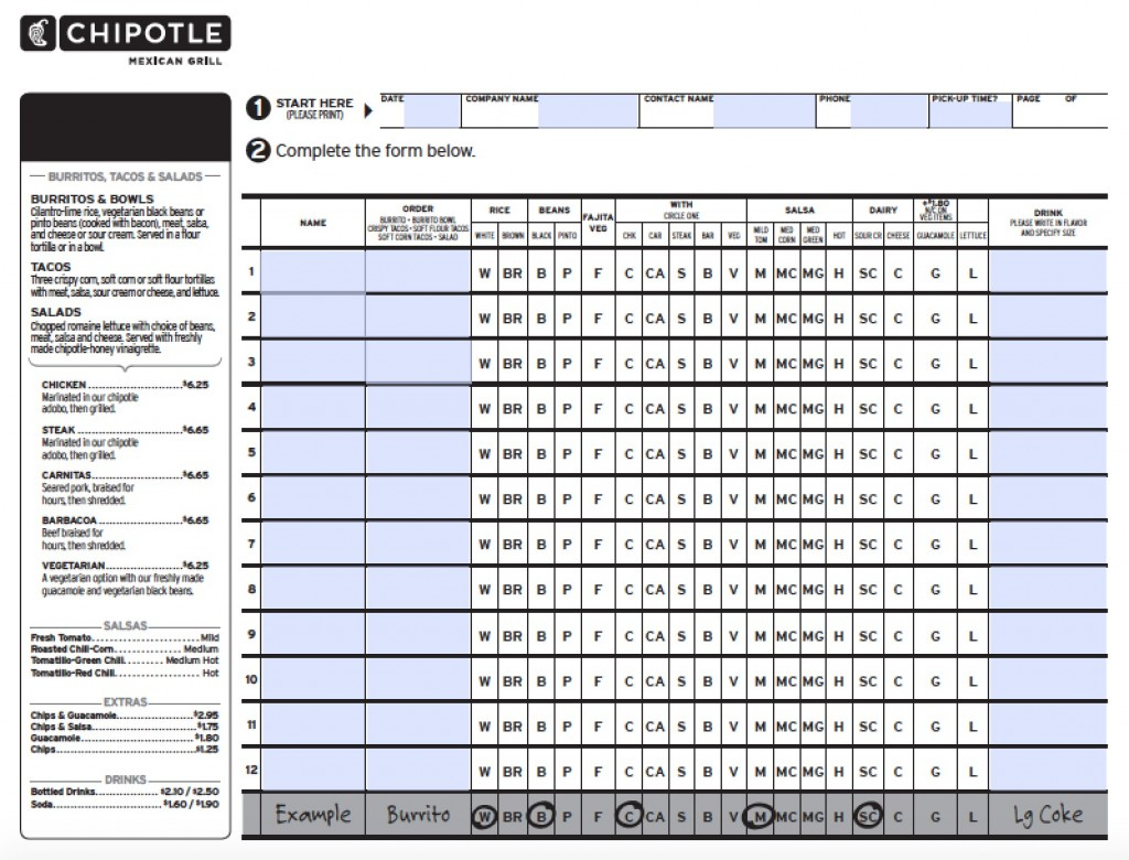Download Chipotle Fax Order Form Adobe PDF