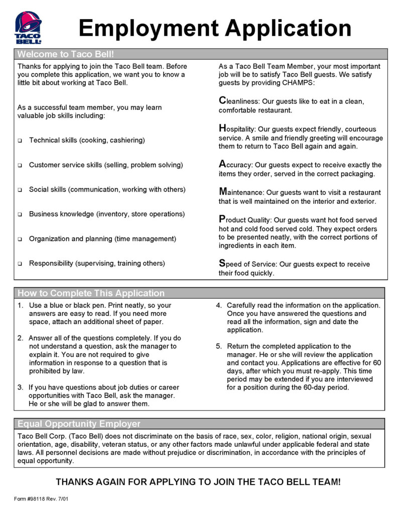 Download Taco Bell Job Application Form Adobe PDF WikiDownload