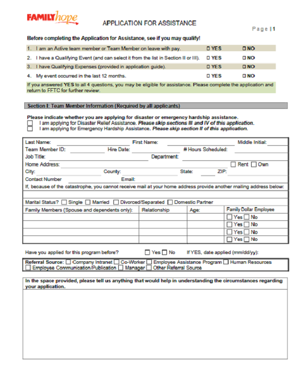 Family Dollar Job Application Form