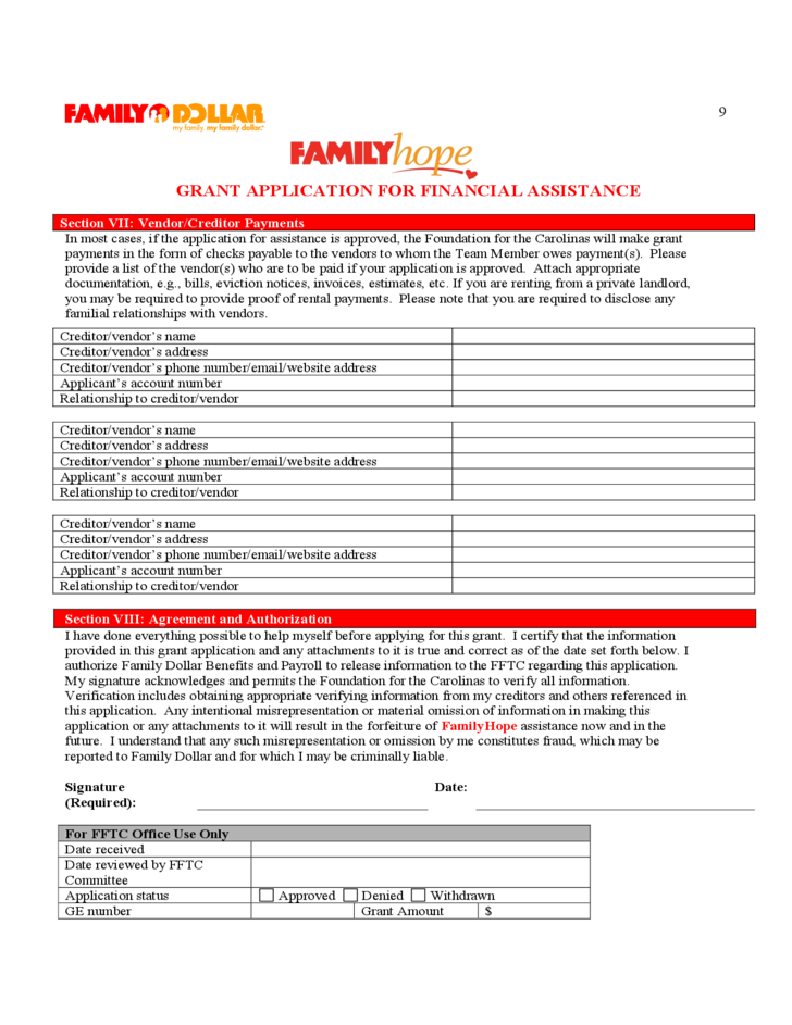 Family Dollar Job Application Form For Financial Assistant Free Download