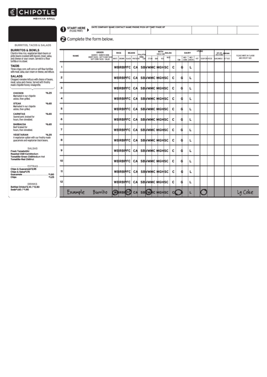 Fillable Chipotle Menu Order Form Printable Pdf Download