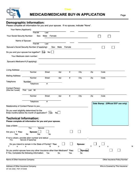 Fillable Florida Medicaid medicare Buy In Application Form Printable