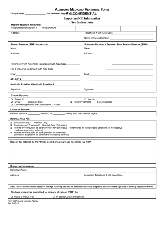 Fillable Form 362 Alabama Medicaid Referral Form Printable Pdf Download