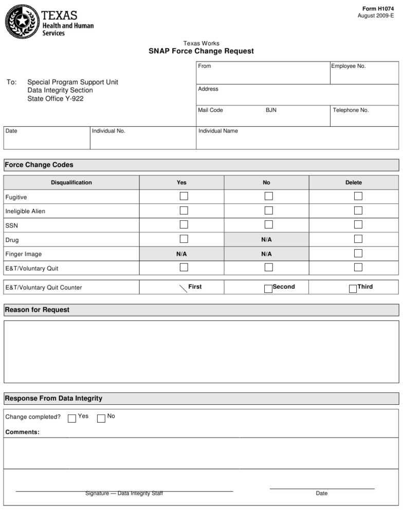 Form H1074 Download Printable PDF Or Fill Online Snap Force Change 