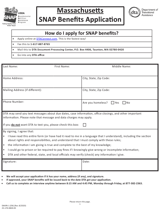 Form SNAPA 1 Download Fillable PDF Or Fill Online Snap Benefits 