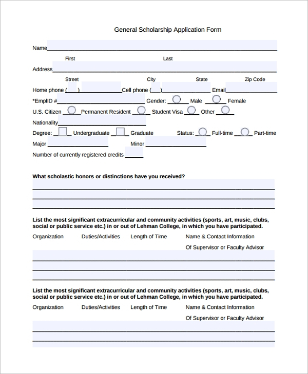 Printable Scholarship Application Template Printable Application