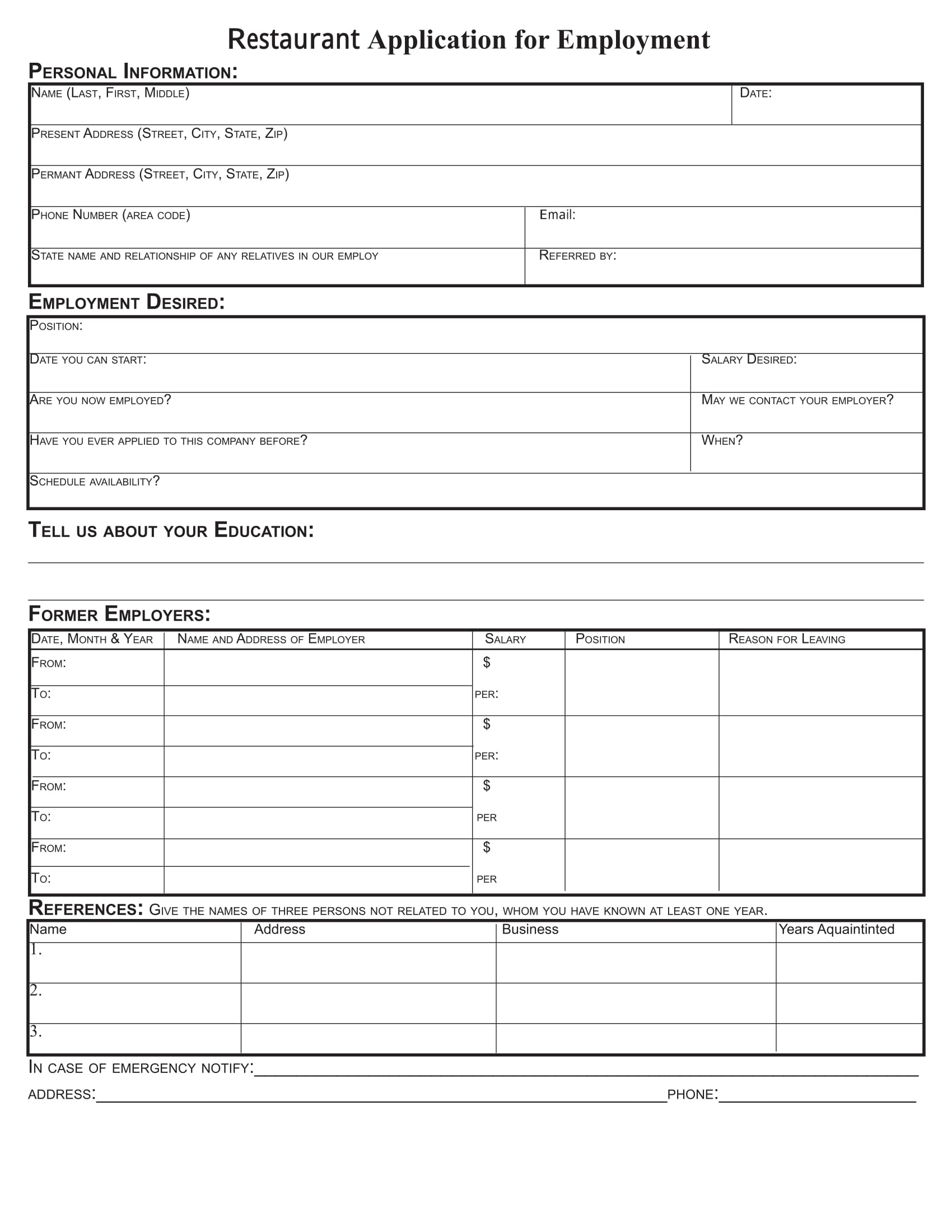 FREE 8 Restaurant Application Forms In PDF MS Word FREE 8 Restaurant Application Forms In PDF MS Word