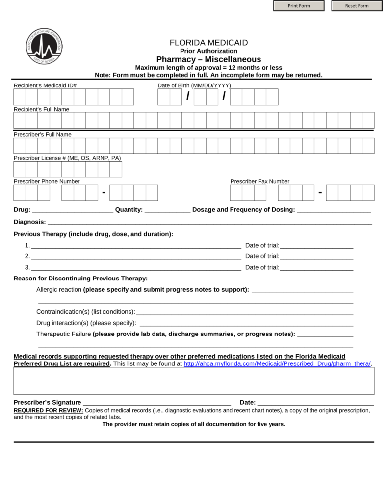 Free Florida Medicaid Prior Rx Authorization Form PDF EForms