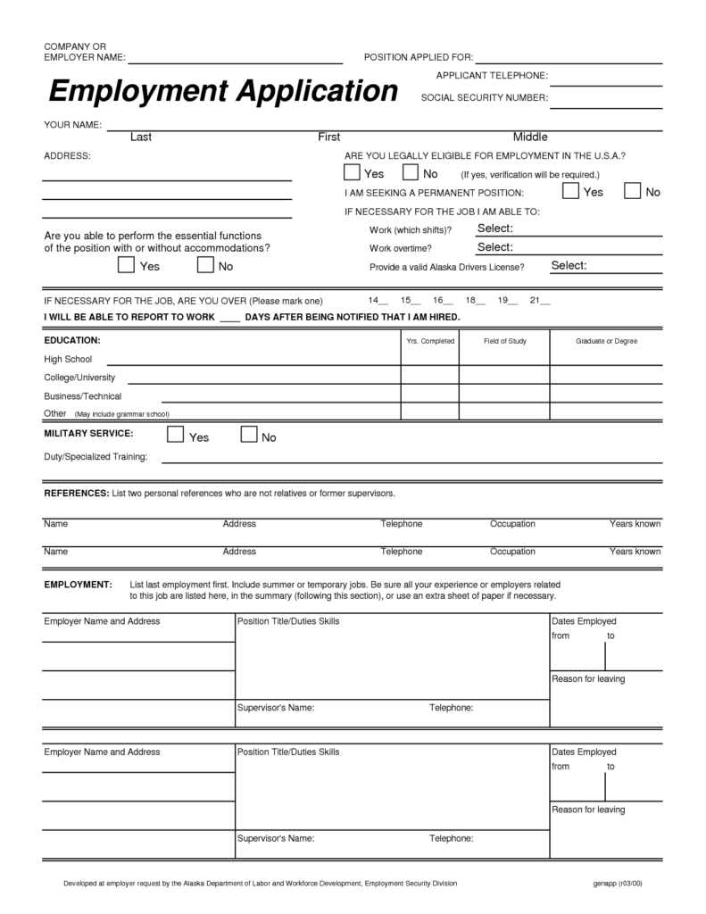 Free Printable Employment Application Employment Application Job 