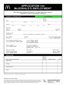 Mcdonalds Application Printable Printable Application