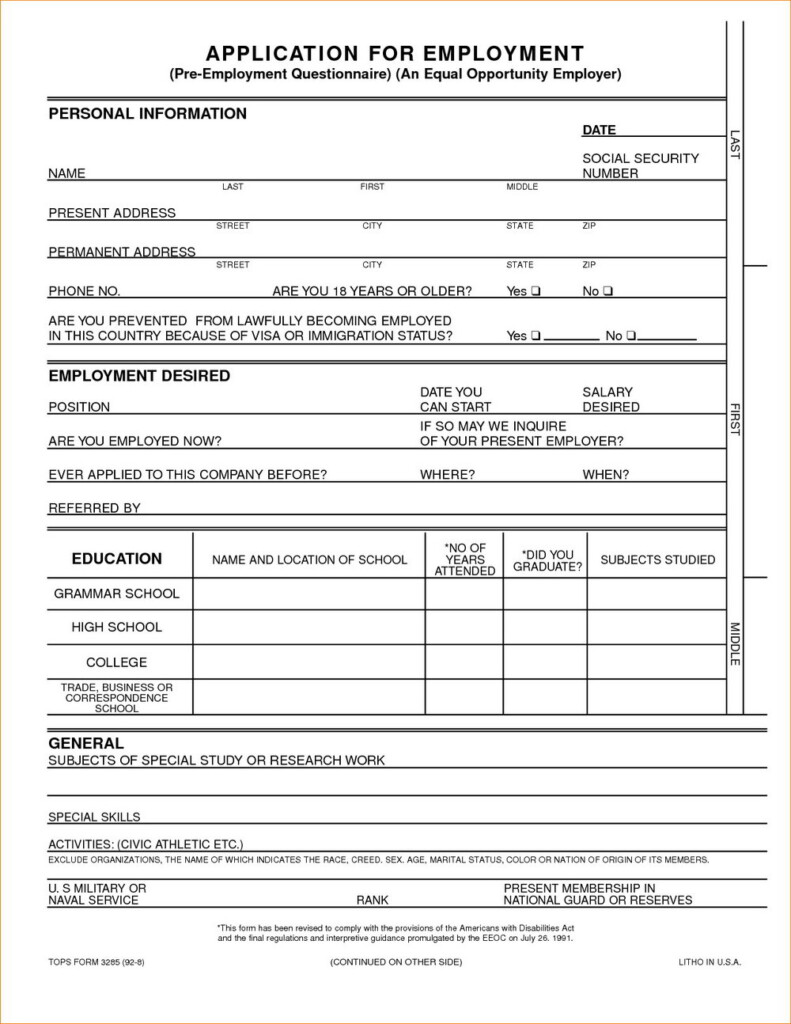 Generic Job Application Printable Free Template Business PSD Excel 
