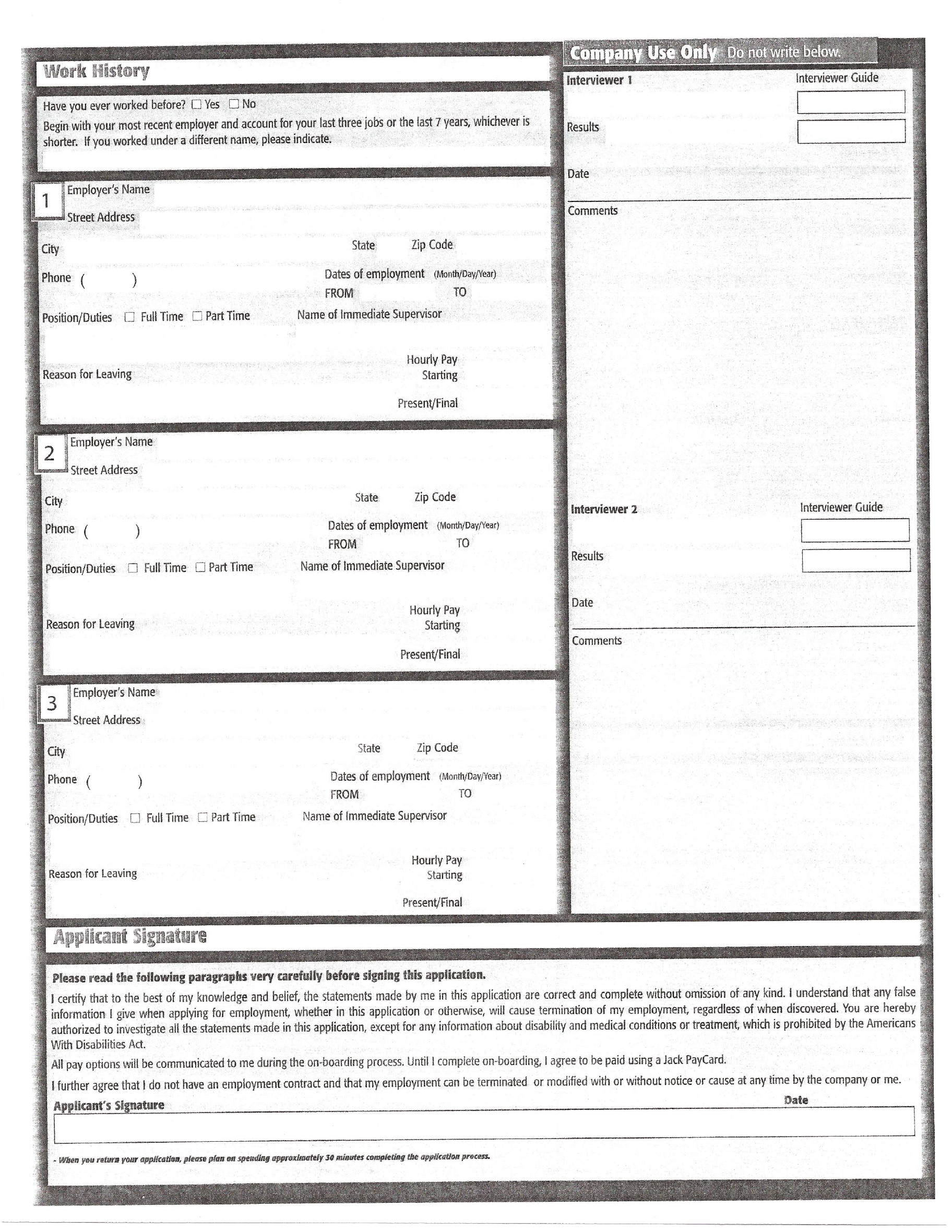Jack In The Box Part Time Job Application Form Free Download Jack In The Box Part Time Job Application Form Free Download