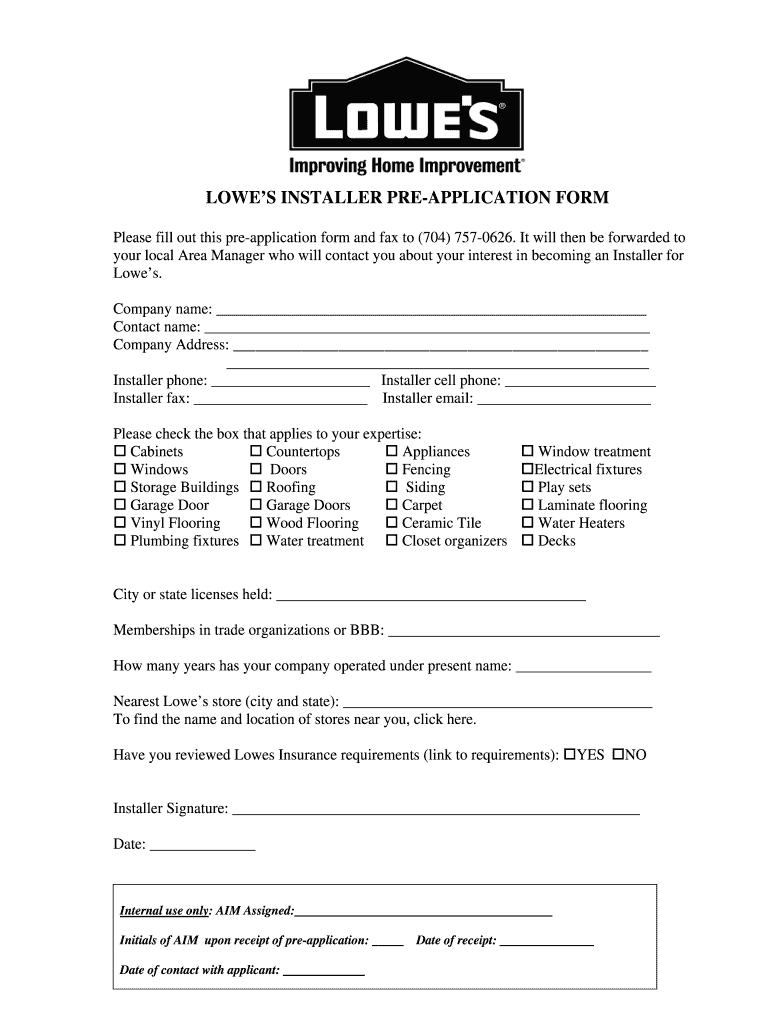 Lowes Application Fill Online Printable Fillable Blank PdfFiller