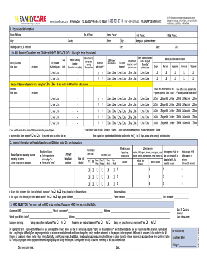 Njfamilycare Org New Jersey Printable And Fillable Form