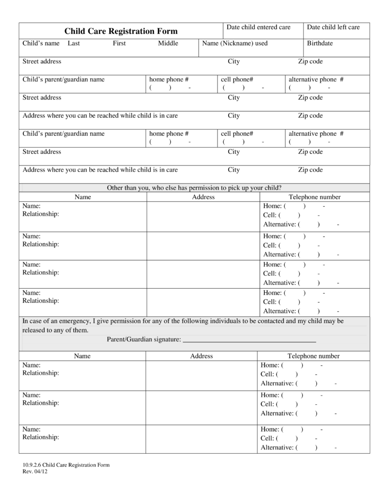 Printable Childcare Registration Form How To Create A Childcare 