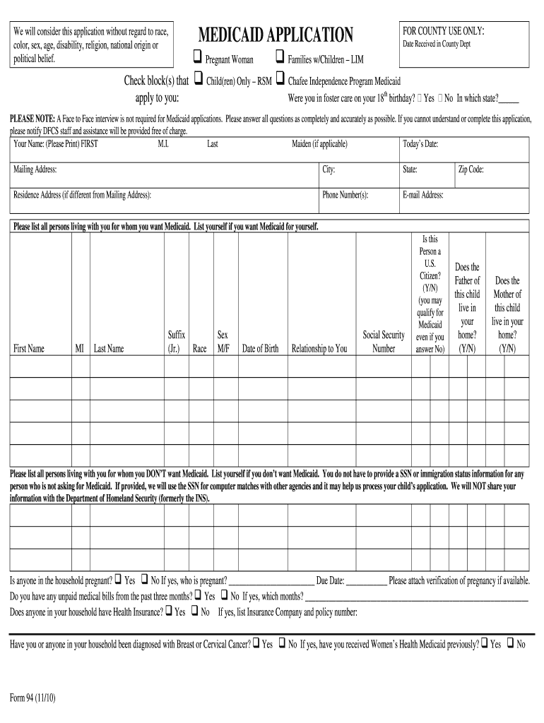 Printable Medicaid Application TUTORE ORG Master Of Documents