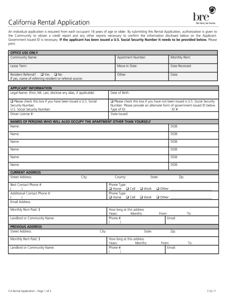 Free Printable Rental Application California Printable Application Free Printable Rental Application California Printable Application