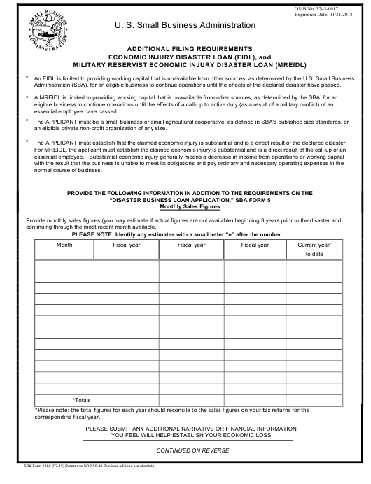 SBA Form 1368 Download Fillable PDF Or Fill Online Additional Filing