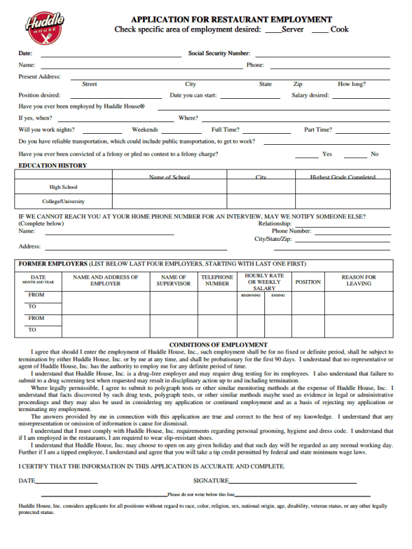 Searching For Huddle House Job Application Form Read This