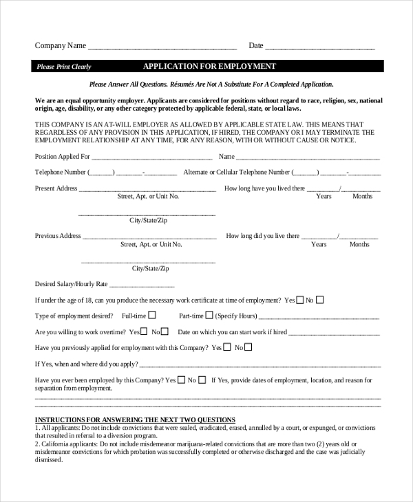 Simple Safeway Application Form