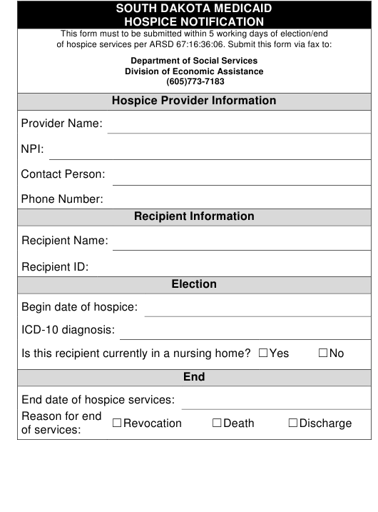 South Dakota South Dakota Medicaid Hospice Notification Download 