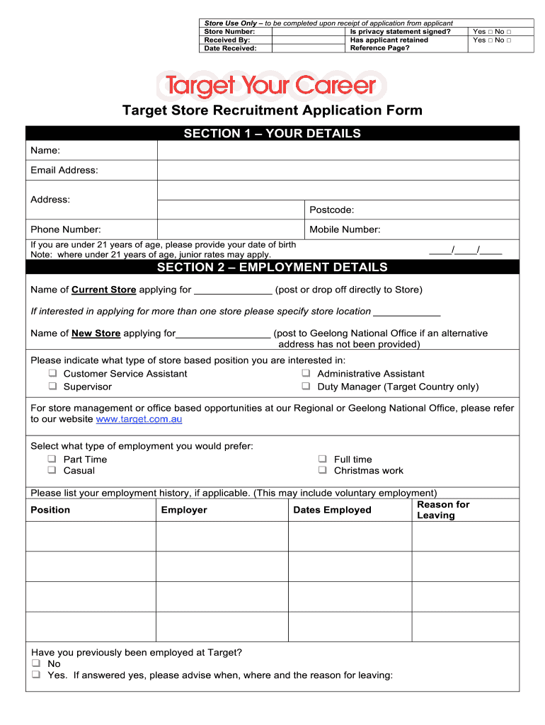 Target Application Fill Online Printable Fillable Blank PdfFiller