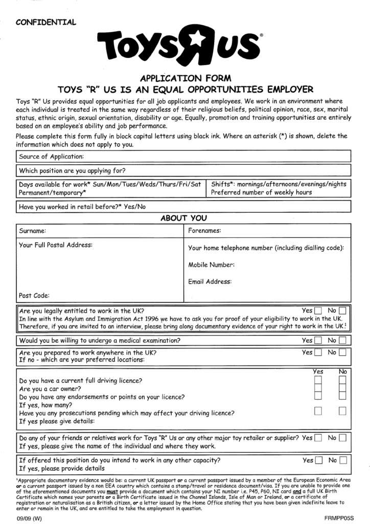 Toys R Us Application Form Edit Fill Sign Online Handypdf