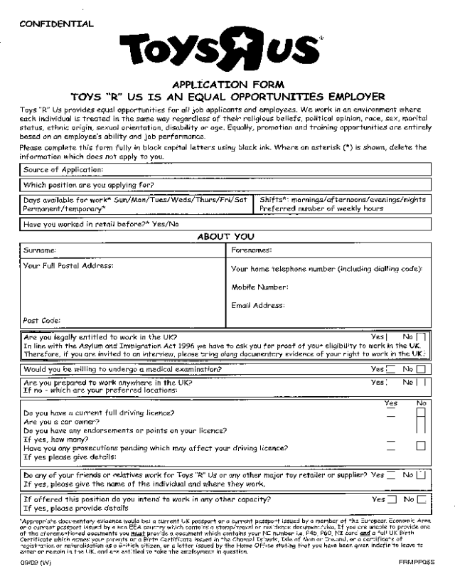 Toys R Us Application Form Edit Fill Sign Online Handypdf